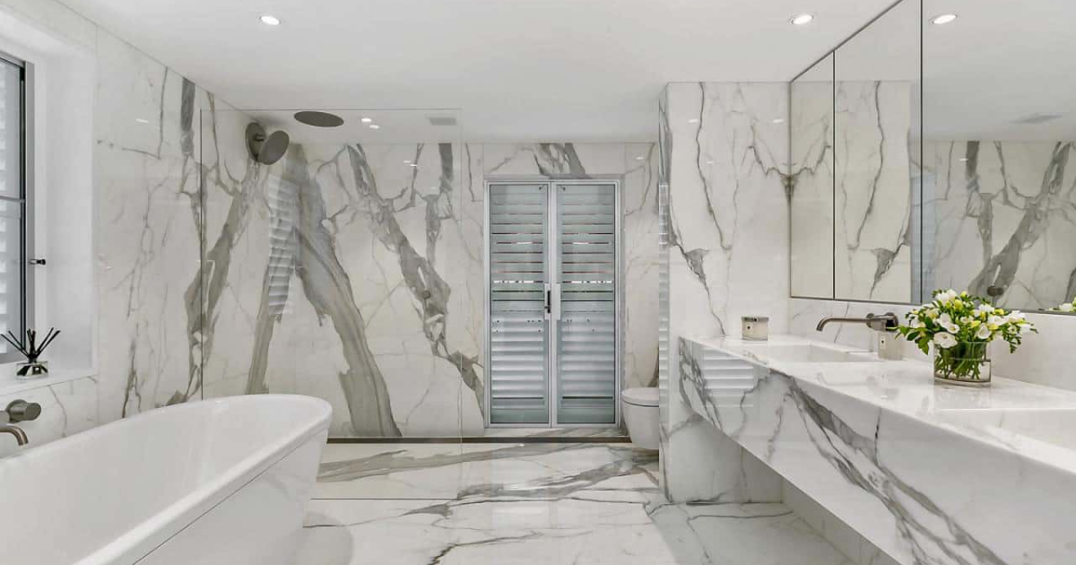 Calacatta Marble featuring white with dramatic grey veining.